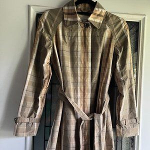 FREE SHIPPING; sweet plaid belted jacket; lined; exc. cond